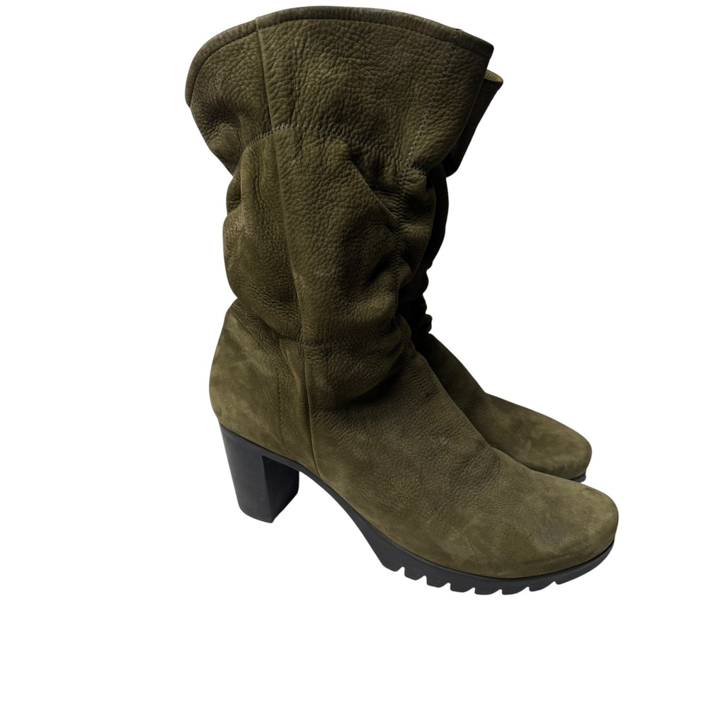 Arche Vintage Pebble Leather Slouch Boots Olive Green Size 42